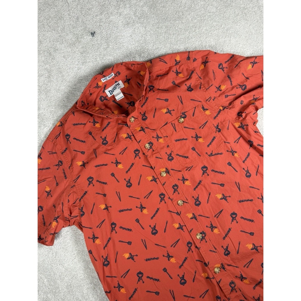 Duluth Trading Untucked Grilling All Over Print Relaxed Fit Camping Mens Shirt L